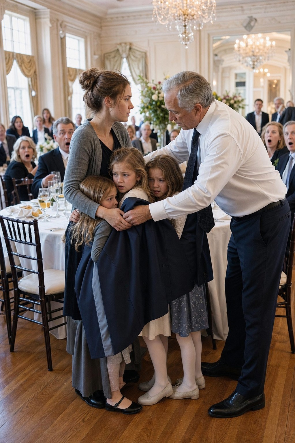 My mother-in-law made me sleep with my three daughters next to the laundry and screamed: "No son, you're good for nothing." After she slapped me in front of 40 charity donors the next morning, a billionaire took off his jacket, covered my girls, and said, "They're coming home with me."