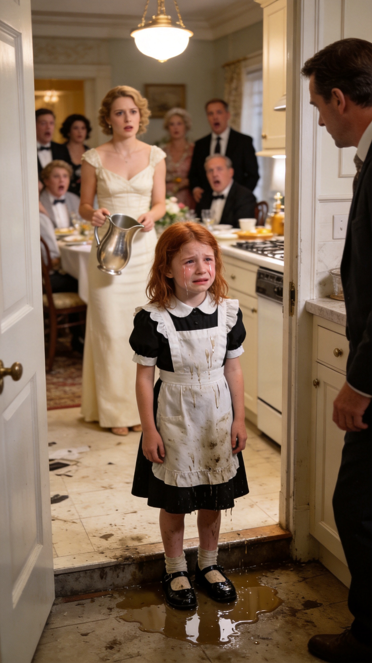 The Heiress In A Maid Uniform Was Soaked With Dirty Water While My Fiancée Laughed, “Try Not To Cry On My Imported Marble,” But When I Said, “Take Your Hands Off My Daughter,” The Whole Estate Learned Why The Little Girl Had Been Testing Them All Night