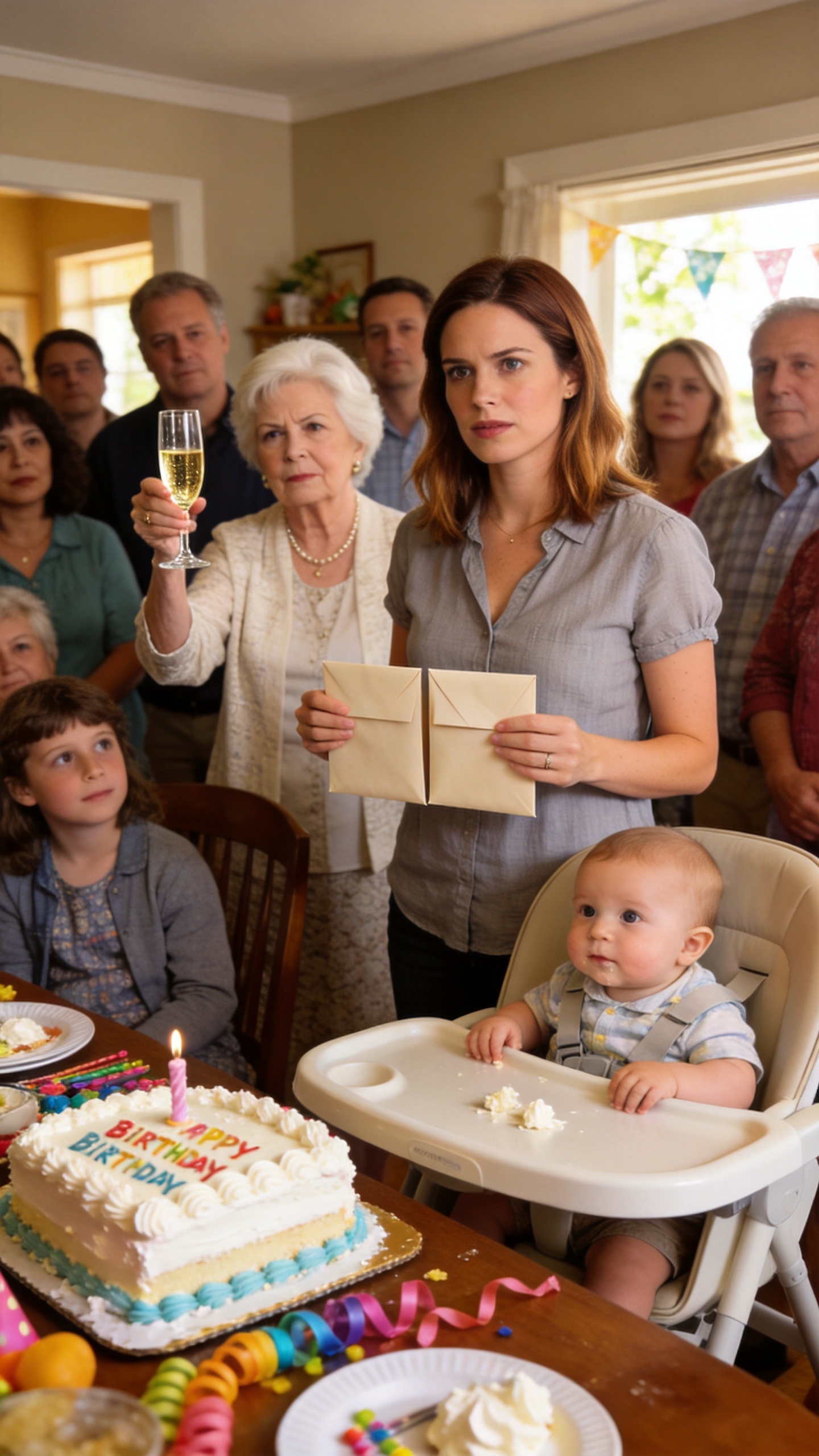 On My Daughter's First Birthday, My Mother-In-Law Raised Her Glass And Asked Who The Real Father Was Because My Baby Had Blue Eyes, So I Took Two Envelopes From My Bag And Let The Whole Family Hear The Truth She Hid
