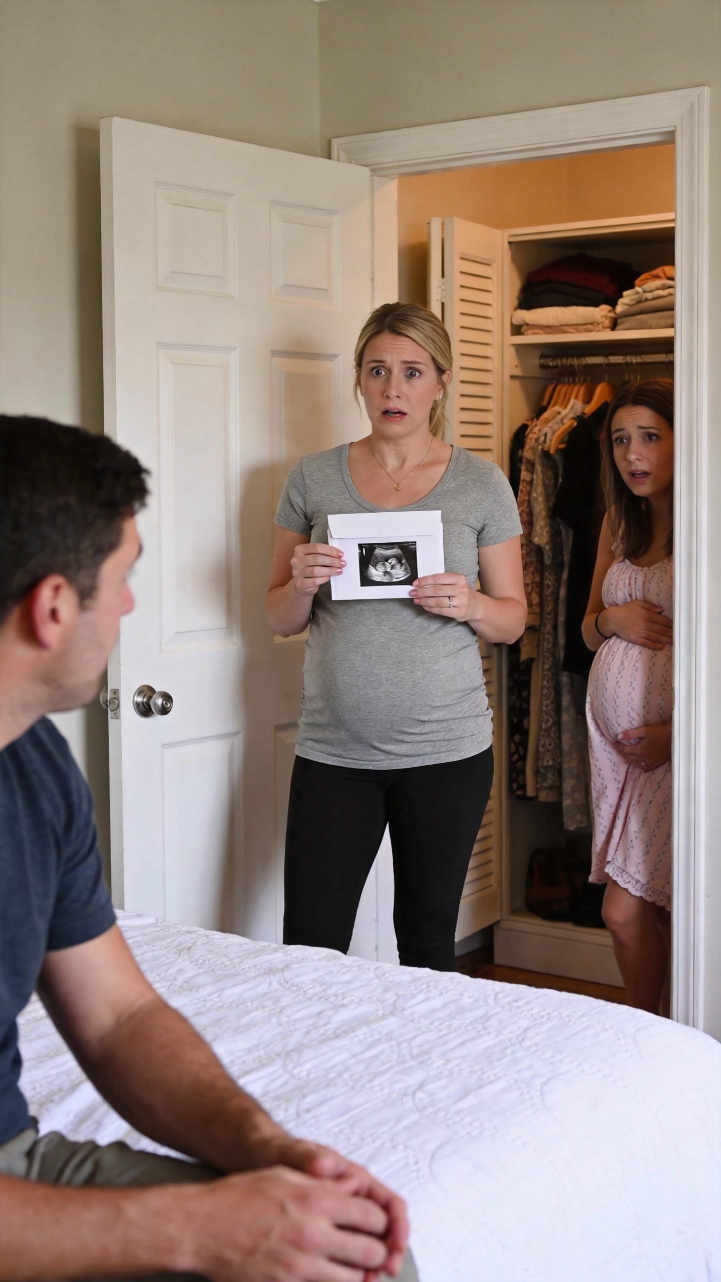 My husband was buttoning his pants when I walked in holding our baby's ultrasound - my best friend was hiding behind my maternity clothes.