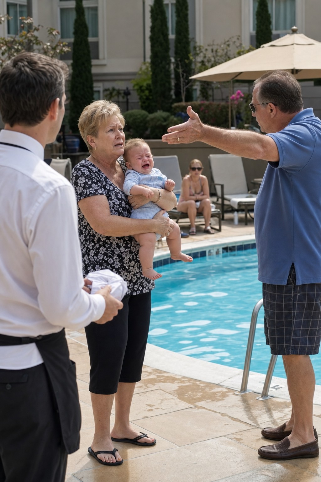 A Rude Guy Tried to Boot Me Out of the Pool Because My 7-Month-Old Granddaughter Was Crying - Then a Server Approached and Gave Him a Present He'd Never Forget