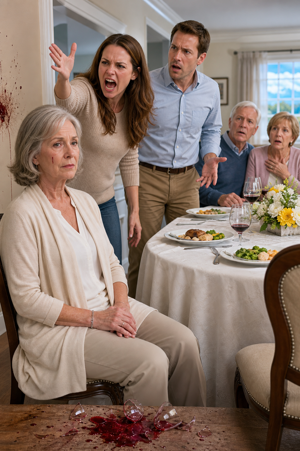 During Easter dinner, my daughter-in-law hurled a wine glass at me after I refused to let her parents move into my house.