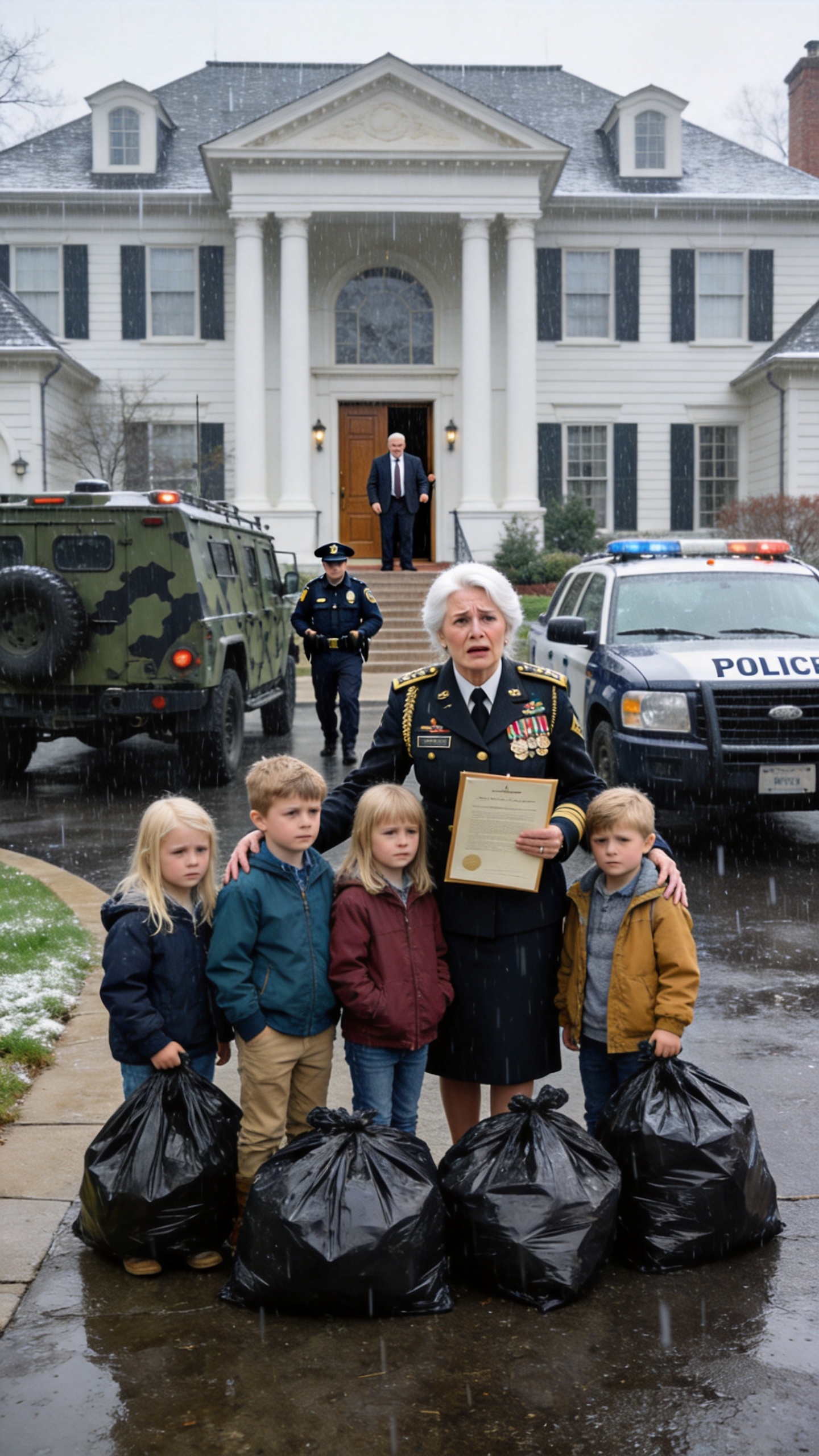 My father-in-law kicked my six children and me out into a freezing storm, screaming that only 'real family' deserved to be under his roof. He is thinking I was just his late son's helpless widow. He had absolutely no idea that I am a decorated senior military officer—or that the deed to the entire mansion belongs to me, not him.