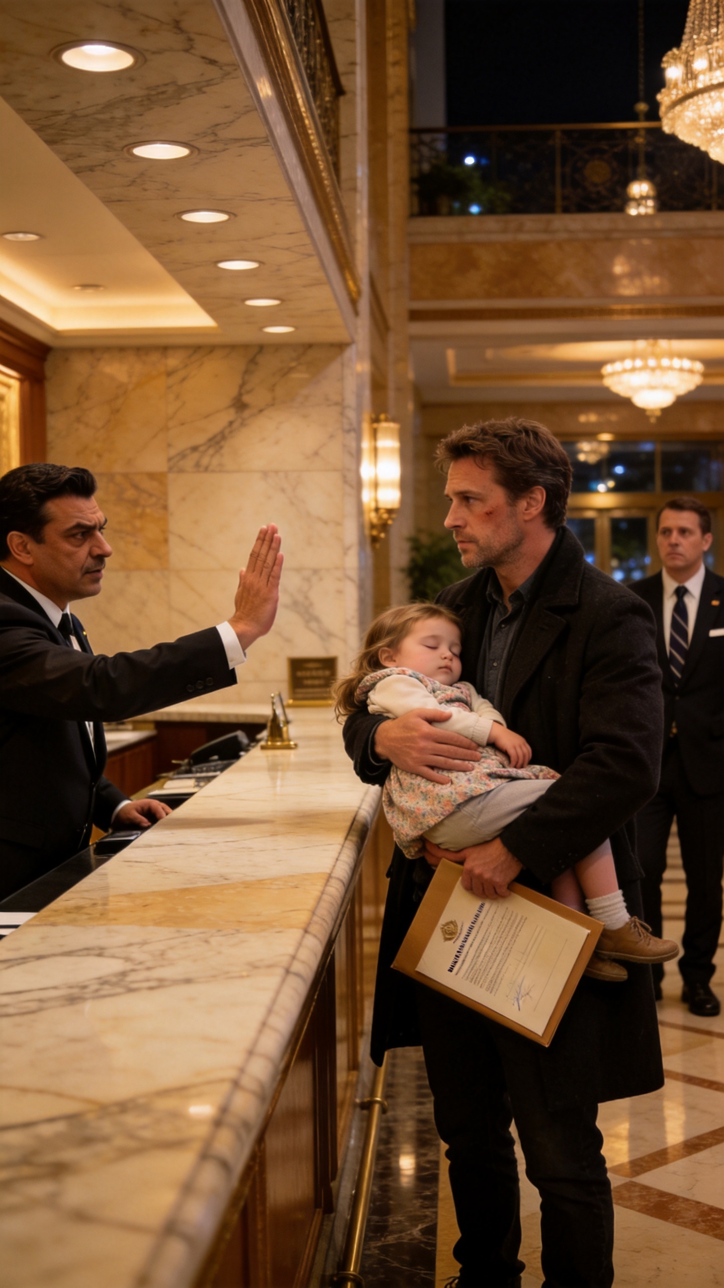 A Widowed Father Was Turned Away At His Own Hotel With His Sleeping Daughter In His Arms, But By Morning The Staff Learned Whose Name Was On The Deed