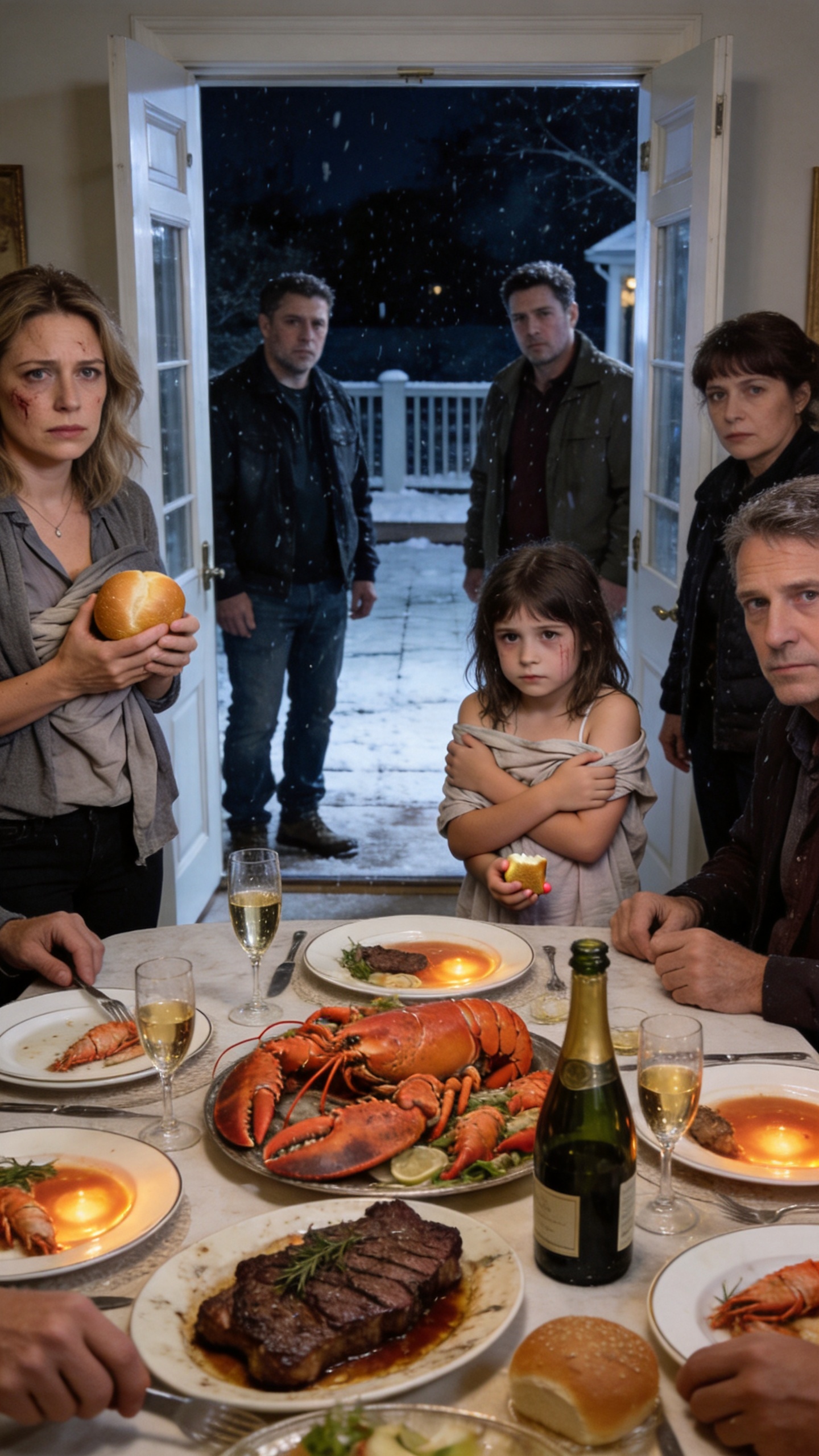 My husband told me “don’t make a scene” when I found our daughter eating stale bread outside, while six adults feasted with my money