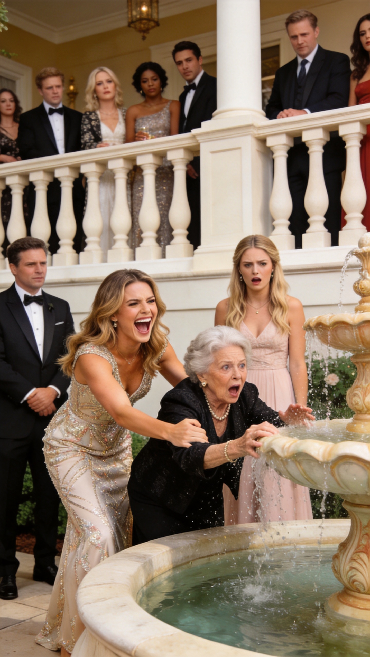 At our lavish engagement party, I watched from the balcony as my fiancée purposefully shoved my mother into the decorative fountain. "Your cheap clothes are ruining my aesthetic," she laughed with her rich friends.