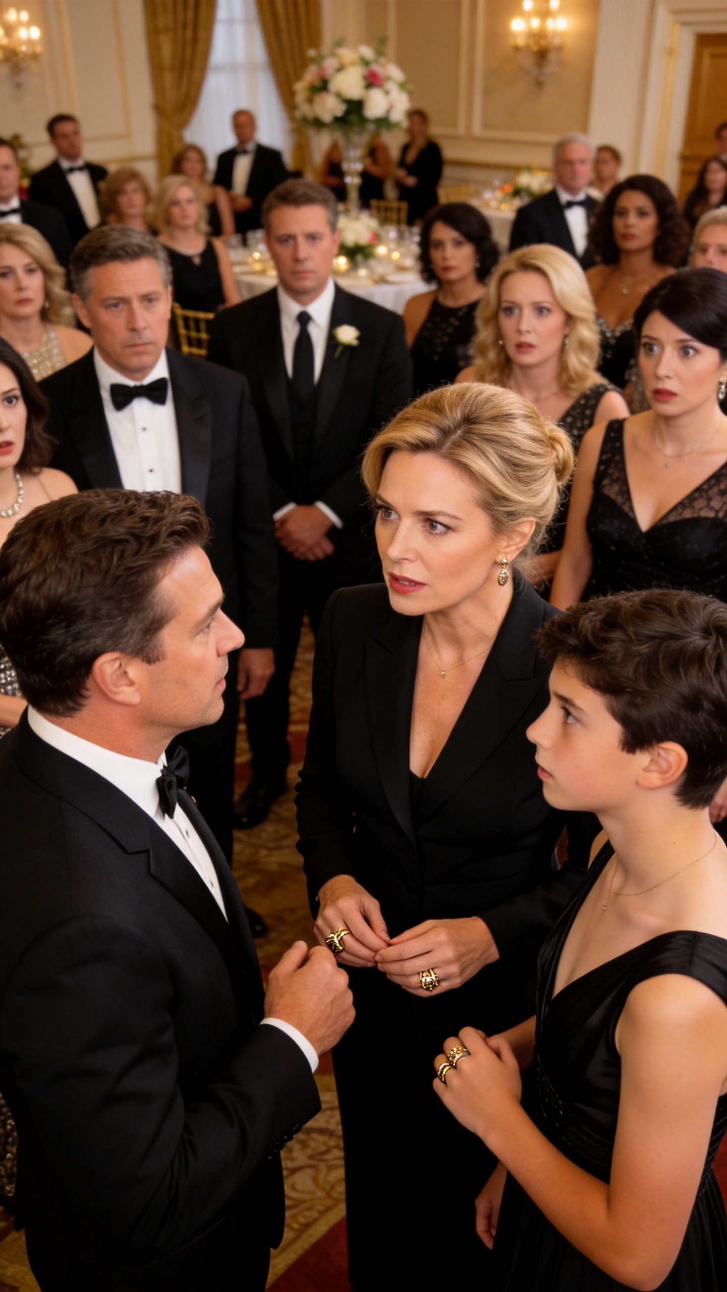 My husband brought his mistress to the gala wearing my dress and wedding ring. When she was introduced as his wife, he stayed silent. I put on a black suit, called my lawyer, and waited for our son to say, “Dad, today you pay for everything.”