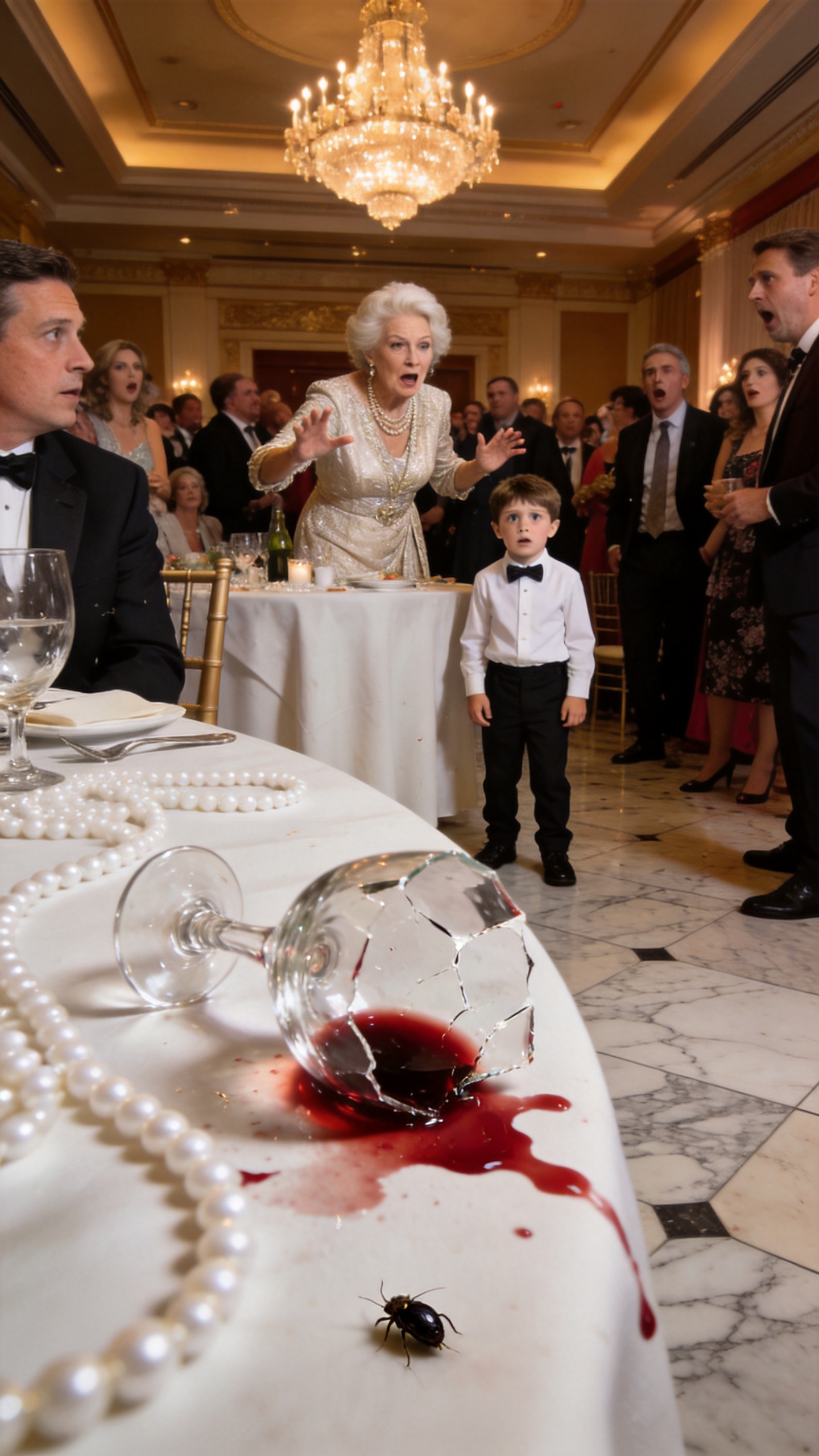 In A Room Of Marble Floors And White Pearls, A Little Boy Grabbed A Glass From A Wealthy Woman's Hand. Everyone Called Him Rude Until The Thing Floating In Her Wine Proved He Had Saved Her