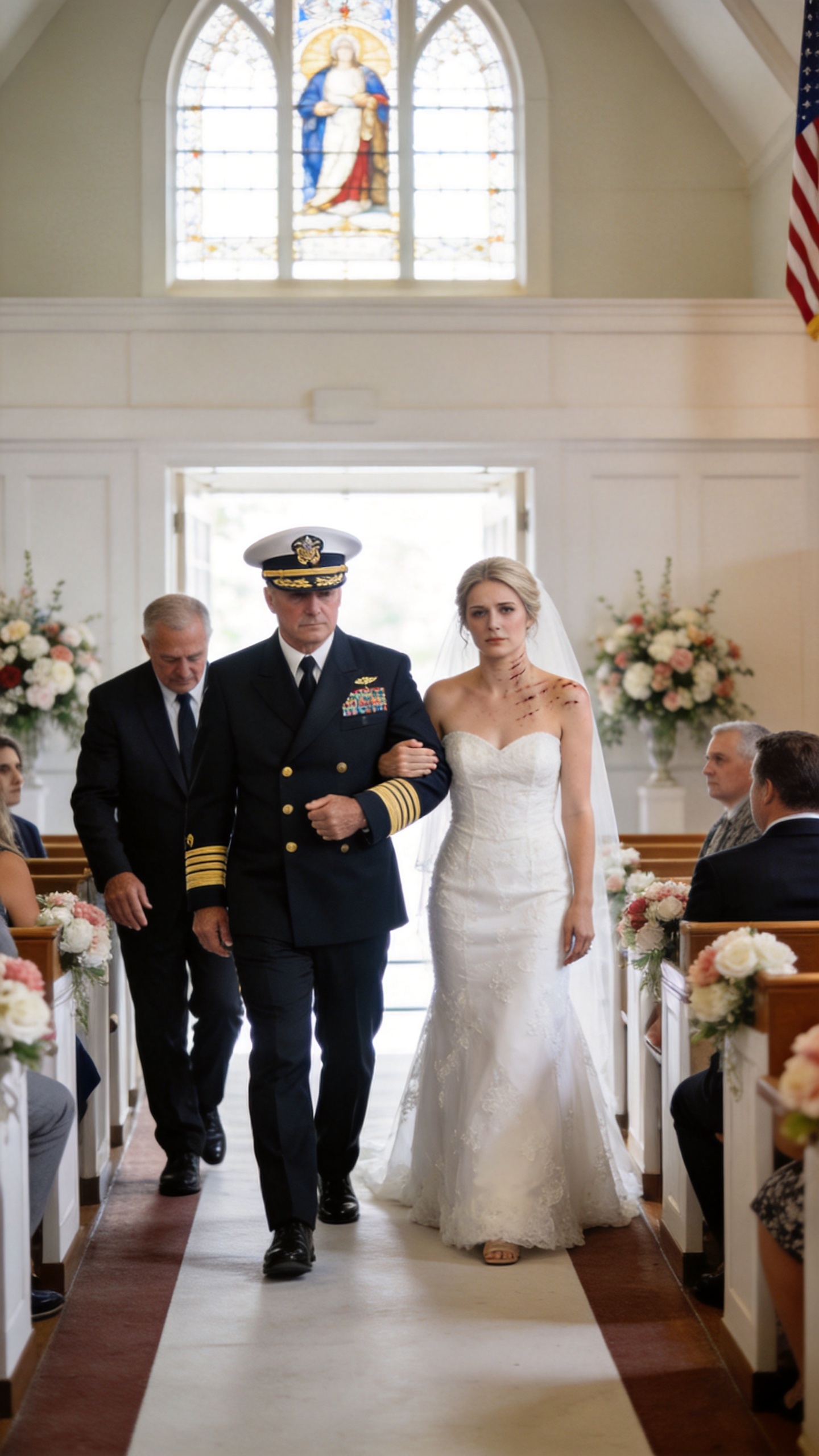 My Father Saw My Scars And Refused To Walk Me Down The Aisle, Whispering, "I Won't Be Remembered Escorting A Damaged Bride." Then A Four-Star Navy Admiral Entered