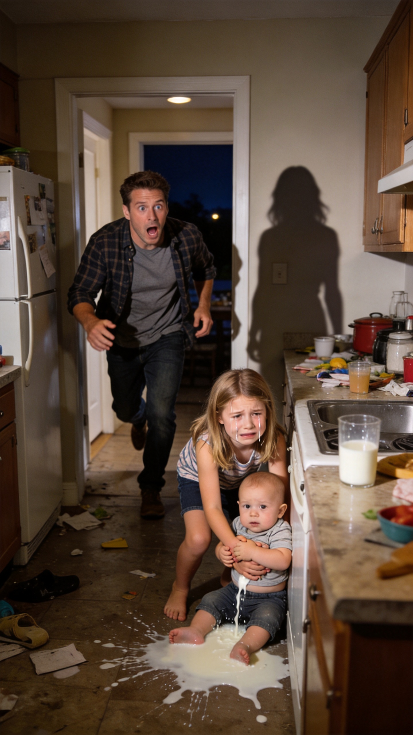 My 7-year-old daughter called me in tears and whispered, “Dad… my back hurts. I can’t carry the baby anymore.” When I rushed home, I found her holding her 6-month-old little brother while cleaning up spilled milk in the kitchen