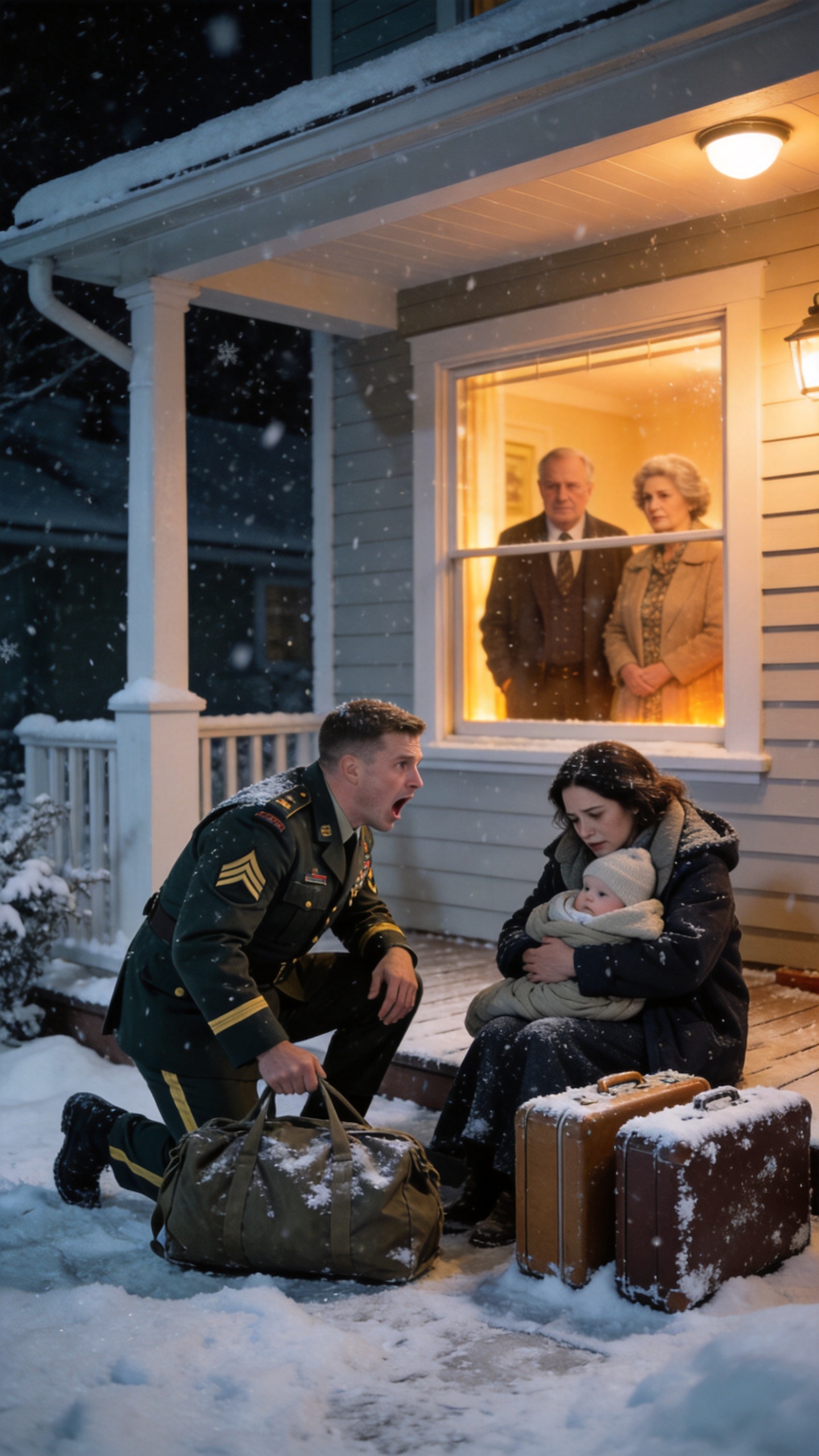 After a Year and a Half Deployed Abroad, I Battled Through a Blizzard to Reach Home, Hoping for a Warm Welcome, but Instead Found My Wife Collapsed on the Frosty Porch, Clutching Our Newborn: “Your Parents Kicked Us Out”
