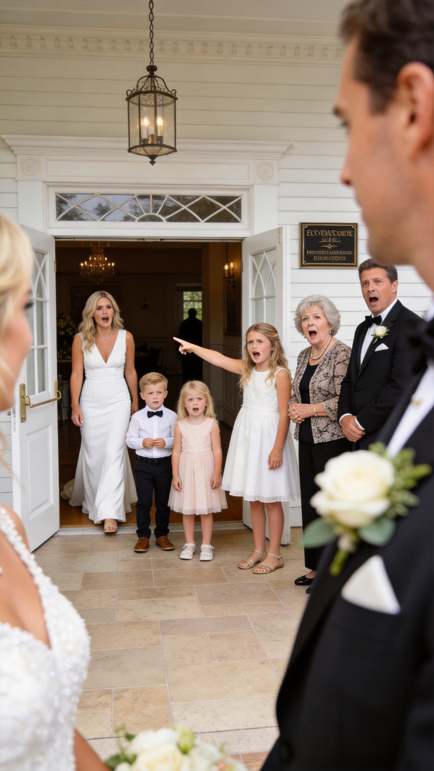 My ex’s mother invited me to her wedding to see me hum!liated… But when I showed up with the three children he never met, my daughter looked at the groom and said something that made the whole wedding fall silent.