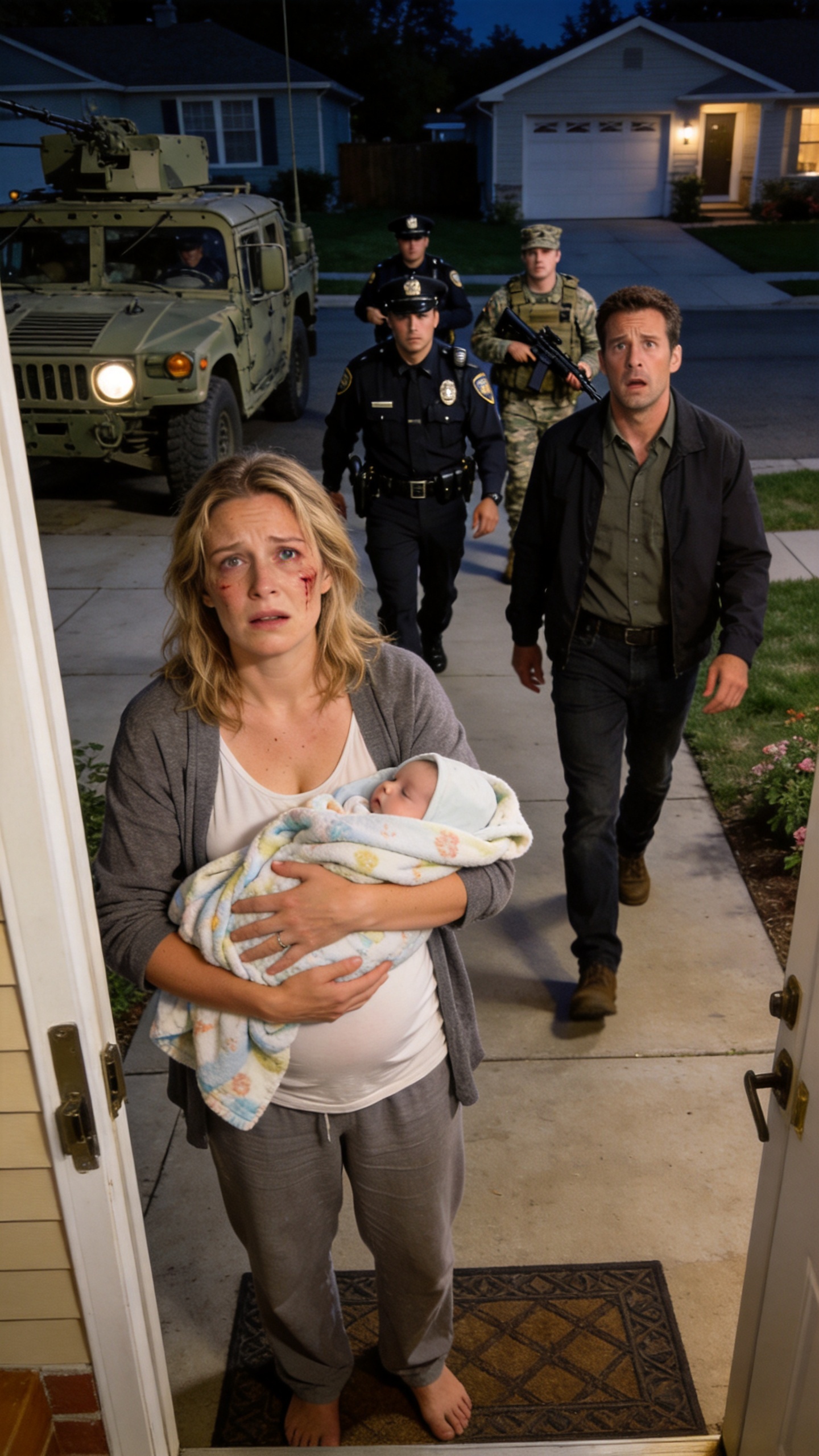 I Begged My Husband on My Knees to Take Me to the ER Because I Was in Labor, But He Snapped That I Was Being Dramatic and Walked Out to Celebrate His Mother's Birthday. Two Days Later, He Came Home Expecting to Hold His Newborn Baby, But Instead He Found Military Vehicles Packing Our Driveway and Armed Men Waiting Just for Him.