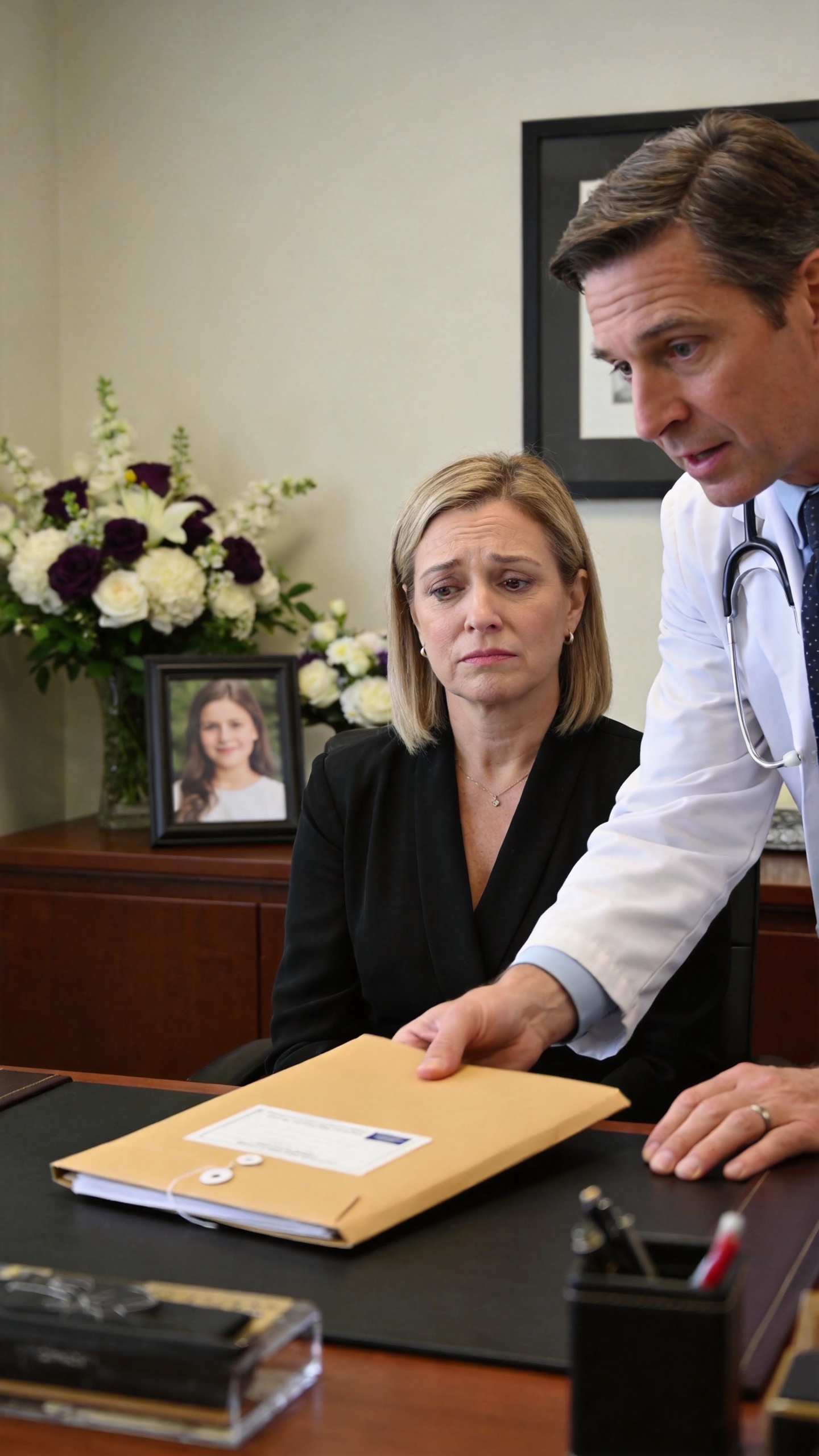 Two hours after my daughter’s funeral, my phone rang. Her doctor whispered, “Come to my office immediately. I need to show you something—and tell no one, especially your son-in-law.” When I arrived, he locked the door and played a recording of my daughter begging for help while her husband threatened her. I didn’t cry. I copied the file, called one person, and smiled. By sunrise, my son-in-law would learn why burying her was his biggest mistake.