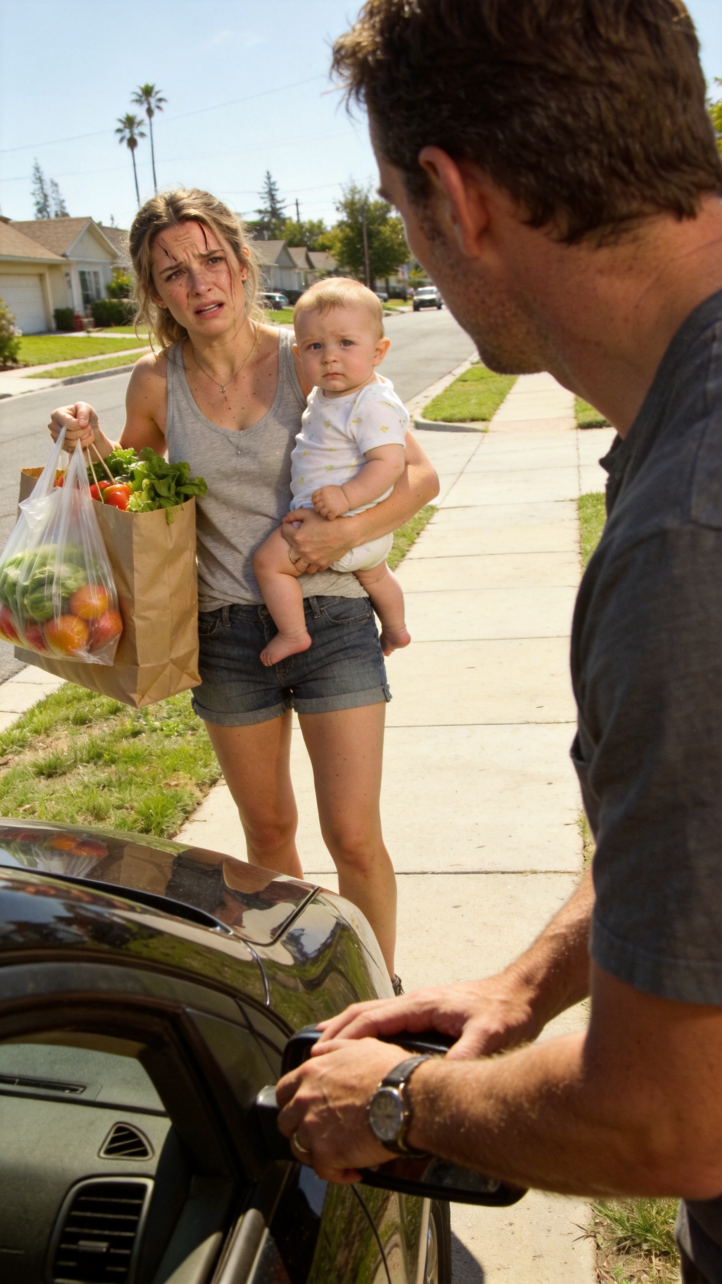 As I limped down the street balancing grocery bags and my eleven-month-old son, my father pulled his car over beside me. After asking where my vehicle was, I told him the truth: my mother-in-law had taken it away, declaring I didn't deserve it. Without hesitation, he opened the door for me and said, "Get in. We're ending this tonight."