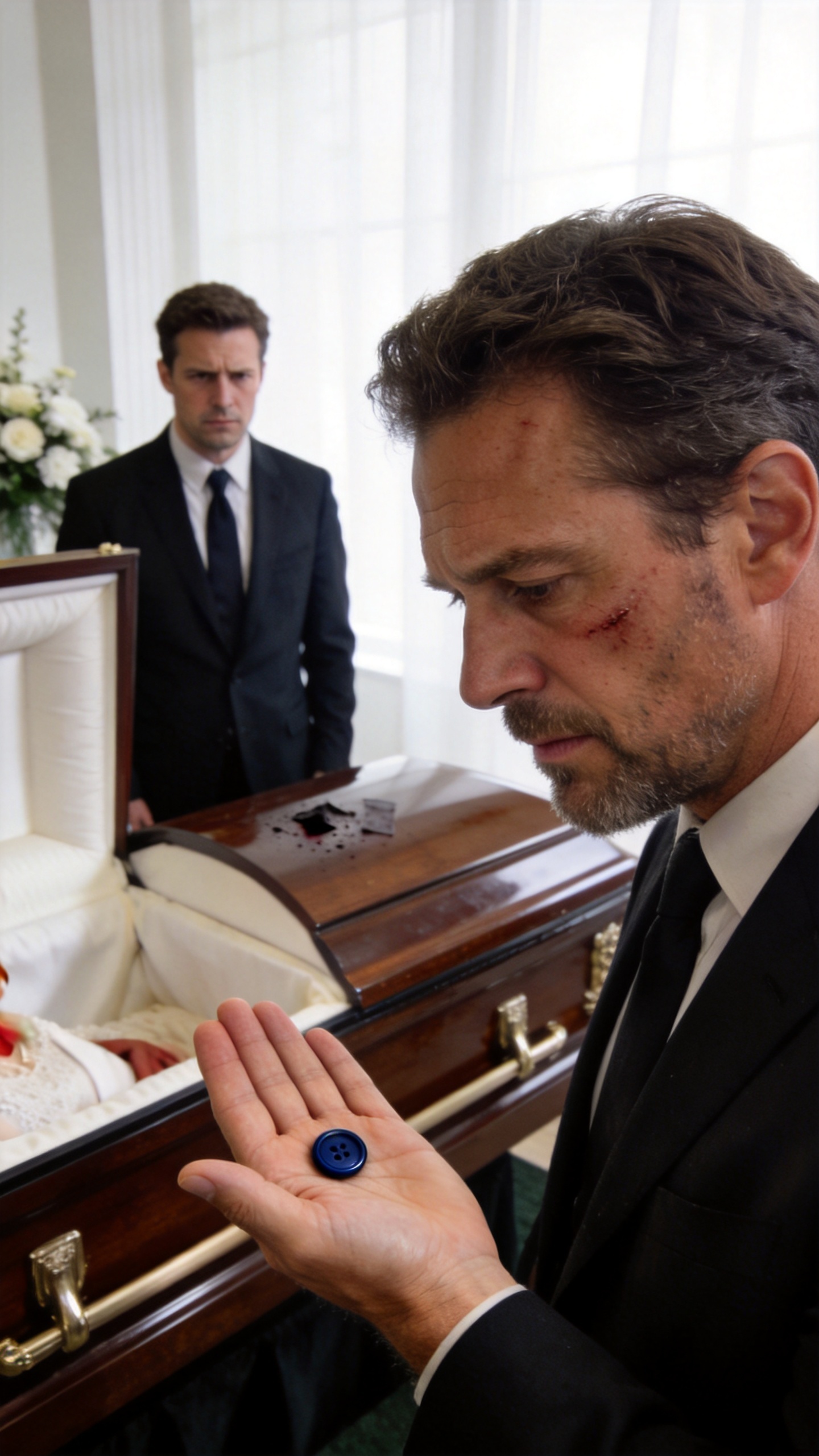 I kissed my wife's cold forehead inside the coffin... and when I opened her closed hand, I found a navy blue button ripped off. I recognized it instantly: it was from my brother Rodrigo's jacket.