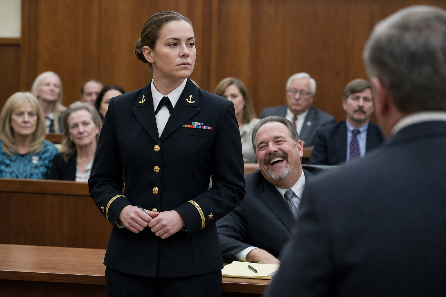 My father laughed the moment I walked into the courtroom in my Navy dress-blue uniform. My mother sighed beside him, and my cousin smiled like the trial already belonged to him. They thought I was there to ruin the family’s golden boy. What they didn’t know was that the evidence didn’t start with me—it started with a dead man’s credentials, my parents’ house, and a defense contract built on stolen secrets.
