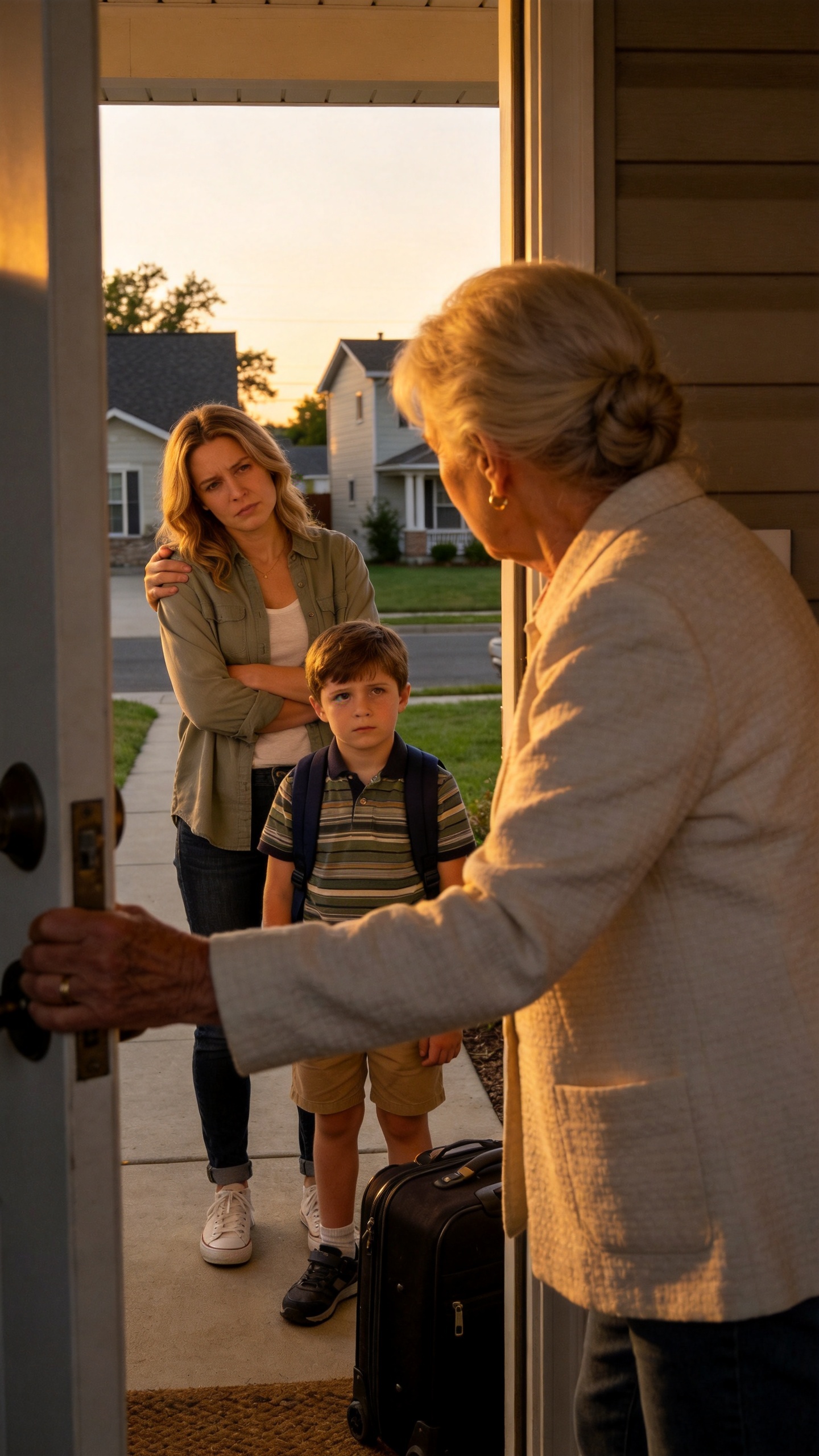 My mom leaned close and whispered, “there is not enough room for any of you.” then she stepped back inside and left my little boy standing on the porch, holding his backpack with both hands.