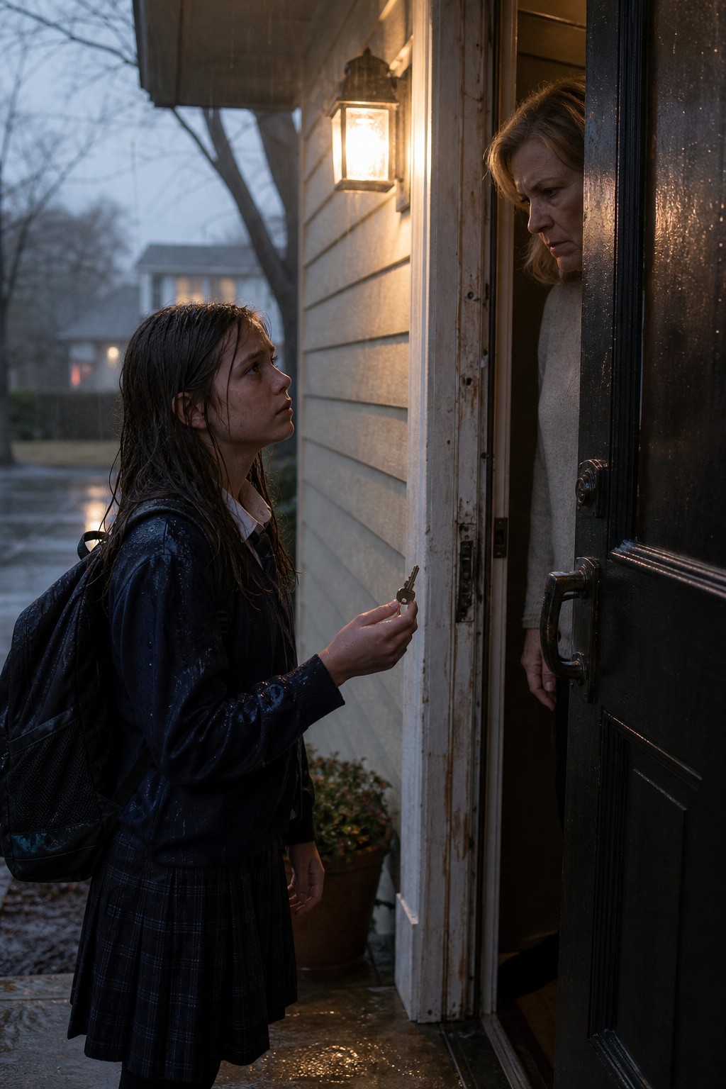 My 11-year-old daughter stood in the pouring rain for hours as her key wouldn't open the door. When my mom finally stepped out, she said to her: "You're not staying here anymore."