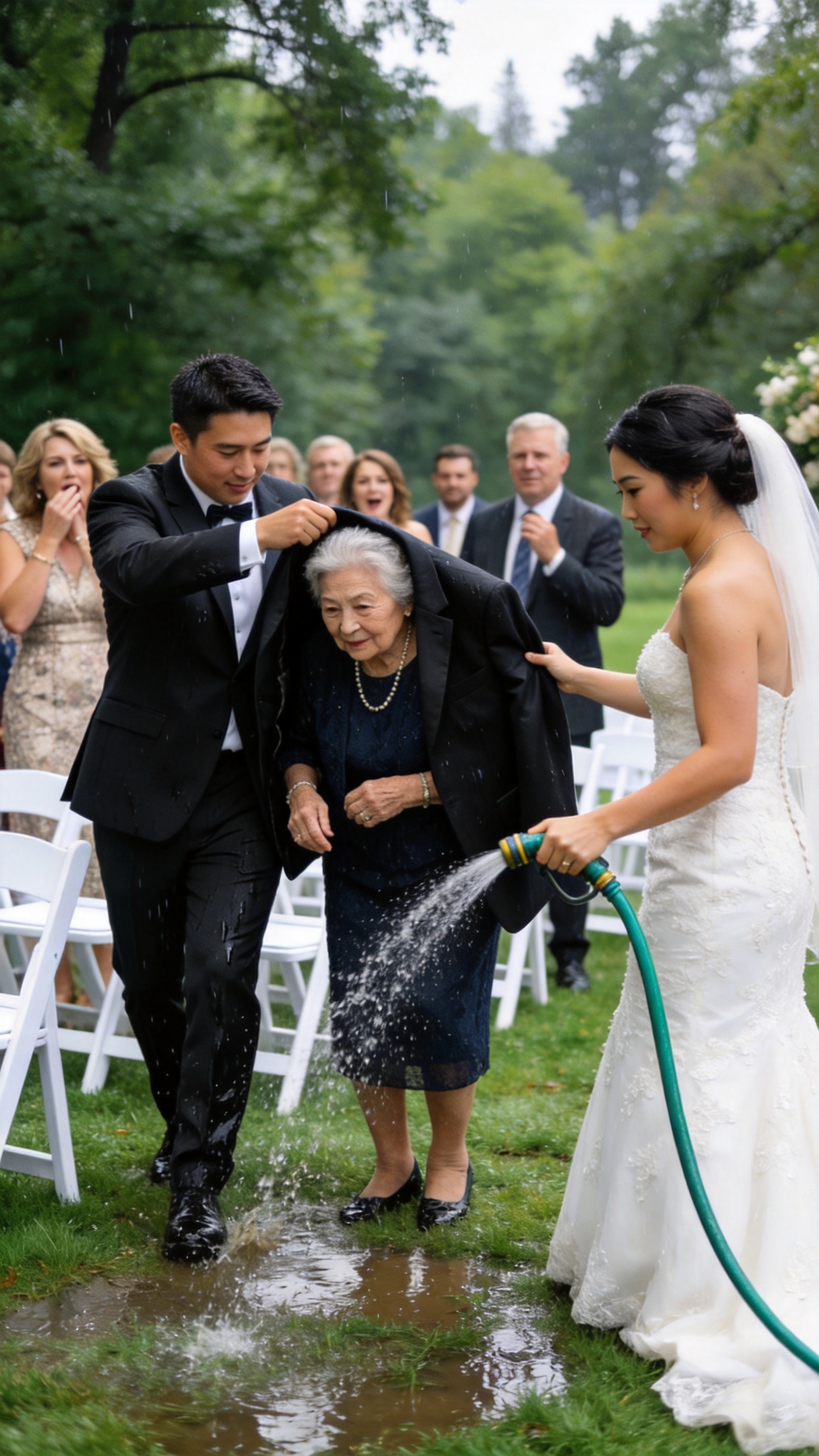 At my wedding, my bride's family jeered at my mom. "Look at that loser, so poor," her dad scoffed. My fiancee snatched a garden hose. "Let me wash the stench of poverty off her." The freezing water hit my mom as the guests cackled.