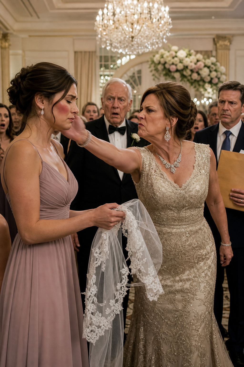 At the Lancaster Wedding, Victoria Slapped the Bridesmaid, Tore Her Mother's Lace Veil, and Said She Wasn't Fit to Touch Anything Worth Money - Then Evelyn Opened the Archive Envelope and Exposed the Family Secret They Buried for Years