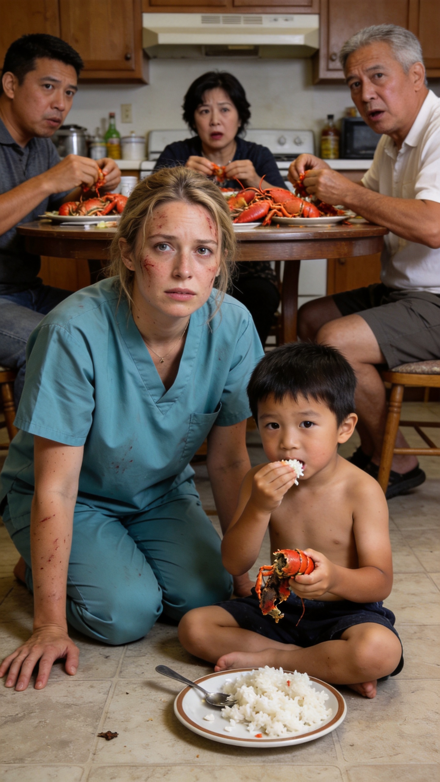 After A 12-Hour Shift, I Found My Son Eating Cold Rice While My Mother-In-Law's Family Devoured The $300 Lobsters I Bought. When My Son Saved Me A Floor-Fallen Scrap, I Took Him And Left - By Morning, They Were Begging Me To Undo The Financial Ruin.