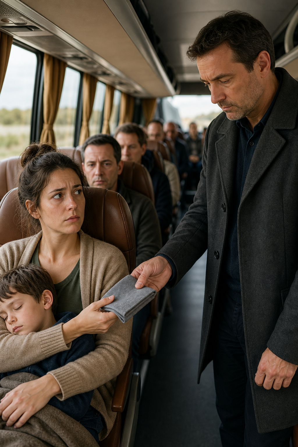 For Nearly 3 Hours, a Stranger Kept Running His Hand Over My Thigh on the Bus While I Sat Beside My Son on the Way to See My Seriously Ill Father-in-Law. I Was Furious and Confused—Until, Just Before We Got Off, He Slipped a Handkerchief Into My Hand and Whispered, “Pretend You're Dizzy… and Whatever You Do, Don't Sign Anything.”